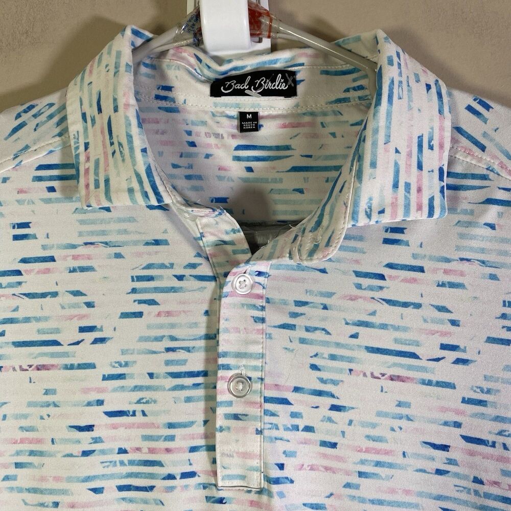 Bad Birdie Polo Shirt Mens XL Multicolor Paint Jet Stream Print Golf Stretch